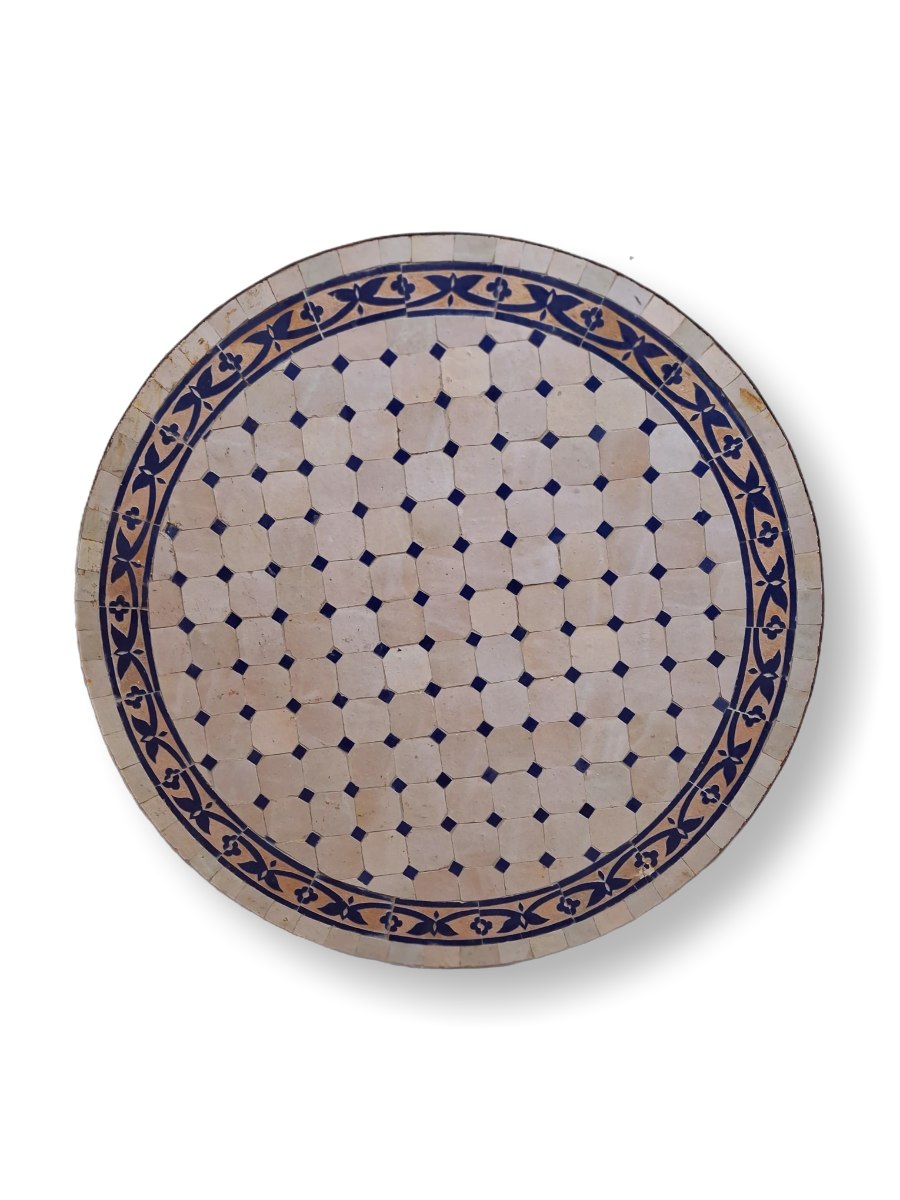 שולחן מוזאיקה | כחול בז' עם עיטורים