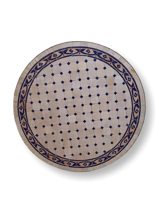 שולחן מוזאיקה | כחול בז' עם עיטורים