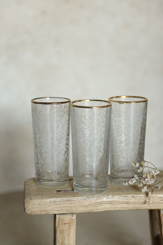 כוס גבוהה | עיטור פרח זהב