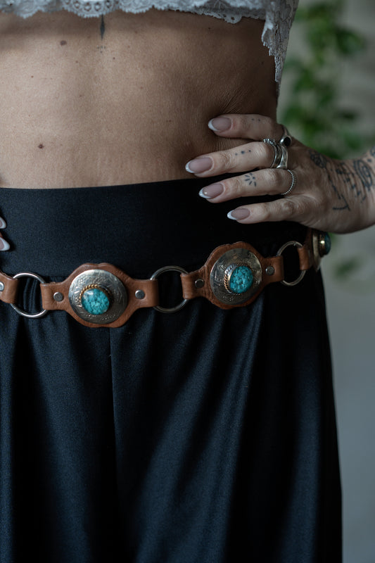 חגורה מעור | אבנים טורקיז