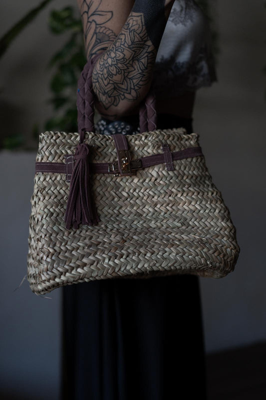 תיק קש ועור | חום