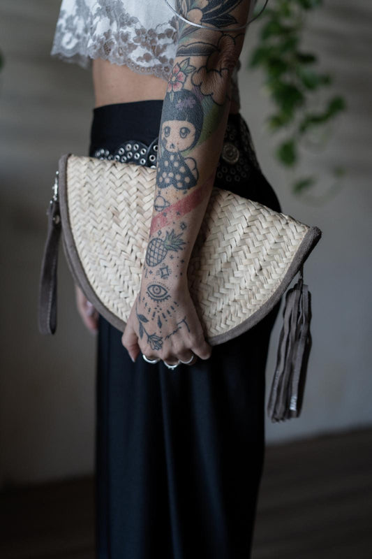 קלאצ' קש ועור | חום