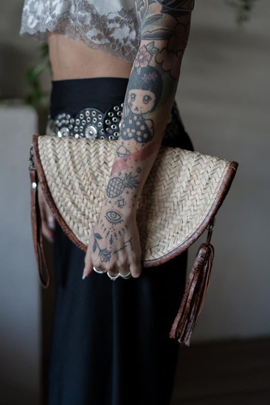 קלאצ' קש ועור | חום מנומר